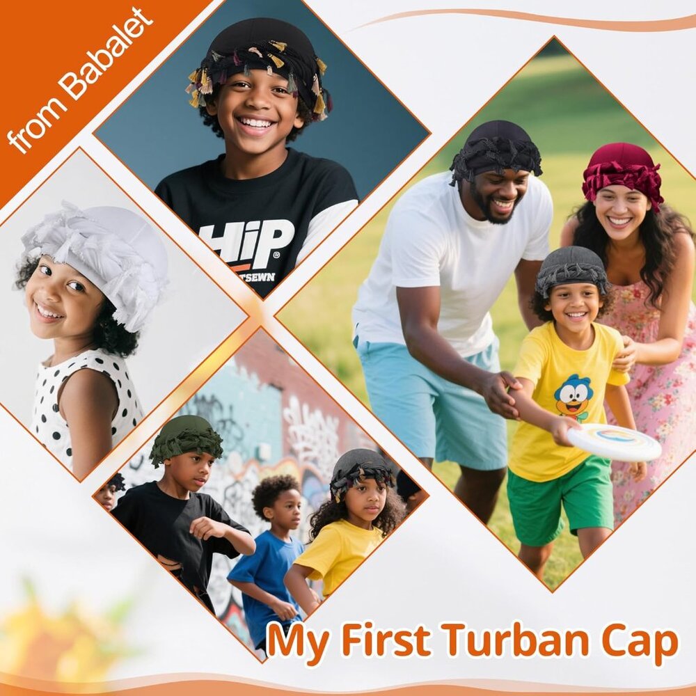 Turban Durag for Kids Boys Girls Silk Satin Lined Turban Beanies Pre-Tied Head W - Picture 7 of 7